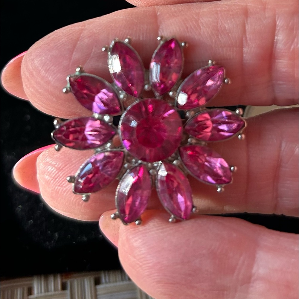 Vintage fuchsia crystal flower pierced earrings .